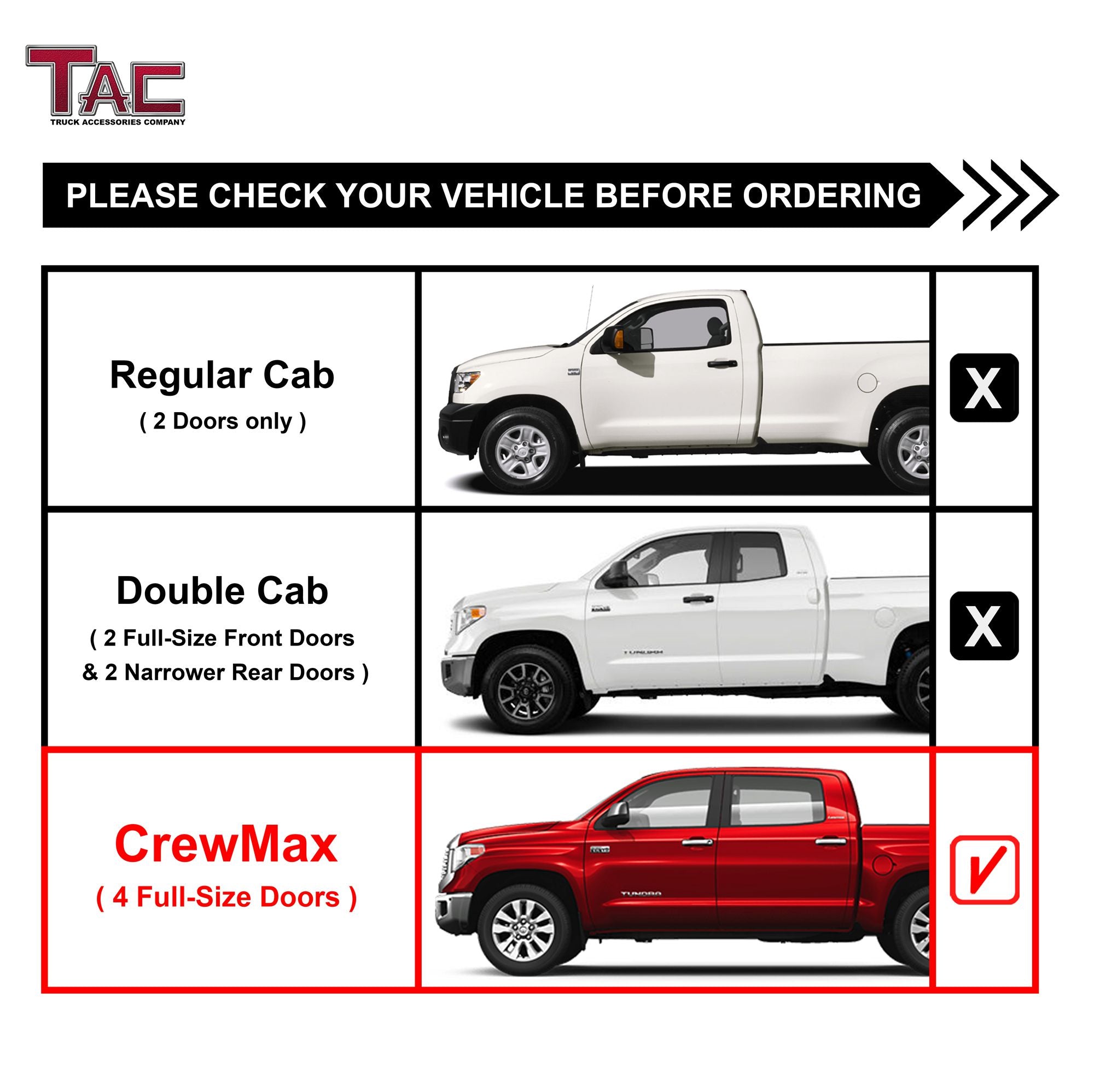 TAC 3" Texture Black Side Steps Compatible with 2022-2025 Toyota Tundra CrewMax| Running Boards| Side Bars| Step Rails| Nerf Bars| Rocker Slider| Pickup Truck Accessories (2 PCS)