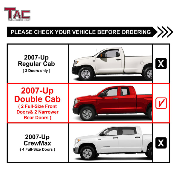 TAC Arrow Side Steps Running Boards Compatible with 2007-2021 Toyota Tundra Double Cab Truck Pickup 5” Aluminum Texture Black Step Rails Nerf Bars Lightweight Off Road Accessories 2Pcs