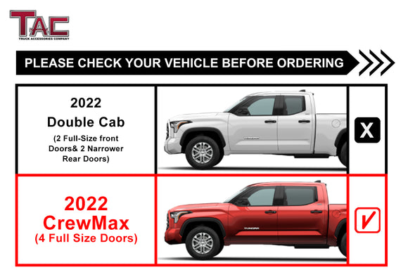 TAC Sidewinder Running Boards Compatible with 2022-2025 Toyota Tundra CrewMax Truck Pickup 4" Drop Fine Texture Black Side Steps Nerf Bars Rock Slider Armor Accessories (2pcs)