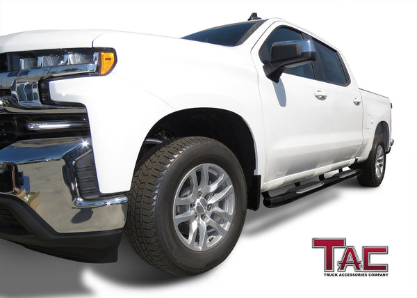 TAC Gloss Black 5" Oval Bend Side Steps For 2019-2024 Chevy Silverado/GMC Sierra 1500 | 2020-2023 Chevy Silverado/GMC Sierra 2500/3500 Crew Cab | Running Boards | Nerf Bar | Side Bar