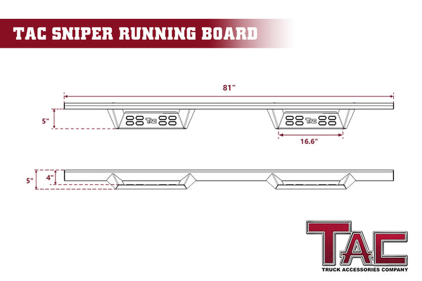 TAC Sniper Running Boards Fit 2007-2018 Chevy Silverado/GMC Sierra 1500 | 2007-2019 2500/3500 Crew Cab Truck Pickup 4" Fine Texture Black Side Steps Nerf Bars 2pcs