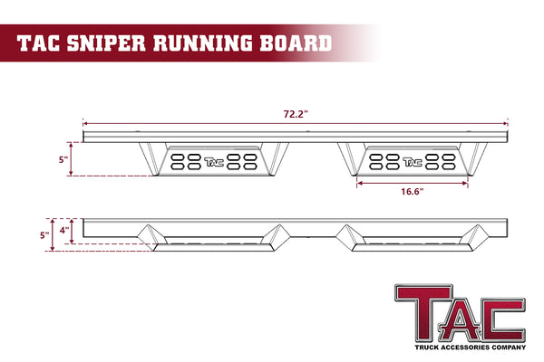 TAC Sniper Running Boards Fit 2007-2018 Chevy Silverado/GMC Sierra 1500 | 2007-2019 2500/3500 Extended/Double Cab (Incl. 2019 Silverado 1500 LD/Sierra 1500 Limited) Truck Pickup 4" Black Side Steps Nerf Bars 2pcs