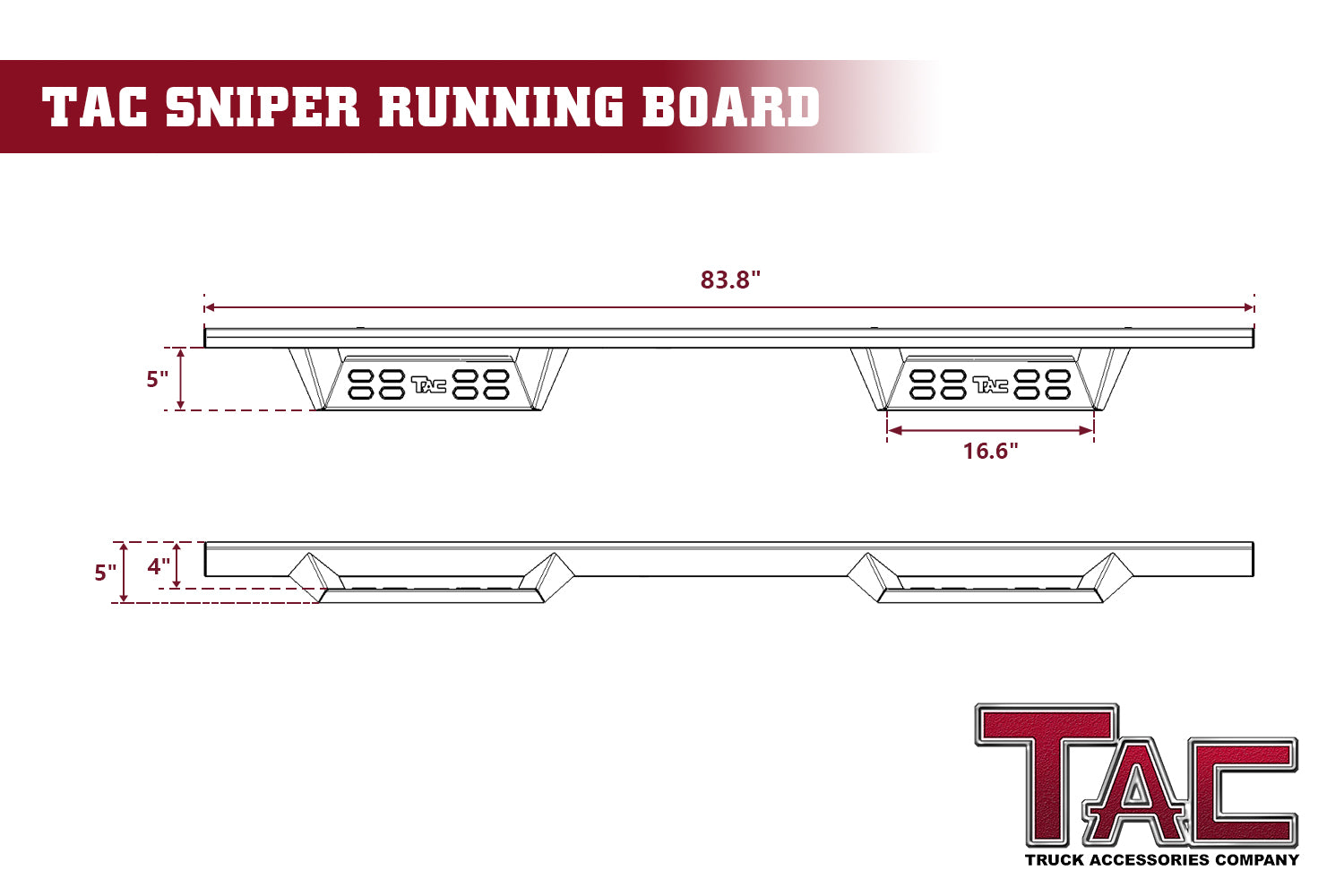 TAC Sniper Running Boards Fit 2009-2018 Ram 1500 Crew Cab(Incl. 2019-2024 Ram 1500 Classic)|2010-2025 Ram 2500/3500/4500/5500 Crew Cab(Excl. Chassis Cab Diesel models) 4" Side Steps Nerf Bars 2pcs