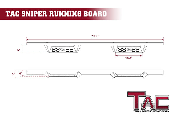TAC Sniper Running Boards Fit 2019-2023 Dodge RAM 1500 Quad Cab (Excl. 2019-2023 Ram 1500 Classic) Truck Pickup 4" Fine Texture Black Side Steps Nerf Bars 2pcs