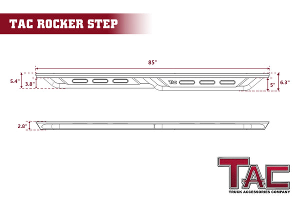 TAC Running Boards Fit 2020-2024 Jeep Gladiator JT Rocker Steps Pickup Truck Side Steps Nerf Bars Rock Slider Armor Off-Road Accessories Fine Texture Black (2pcs)