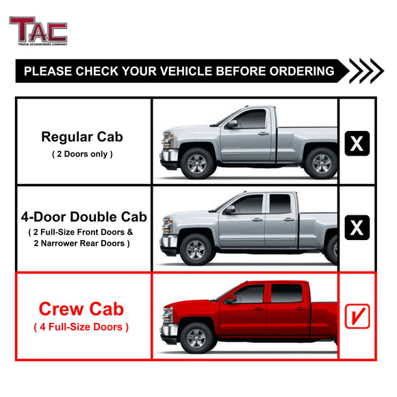 TAC Spear Running Boards Compatible with 2007-2018 Chevy Silverado/GMC Sierra 1500 | 2007-2019 2500/3500 Crew Cab 6" Side Step Rail Nerf Bar Truck Accessories Aluminum Texture Black Width Lightweight