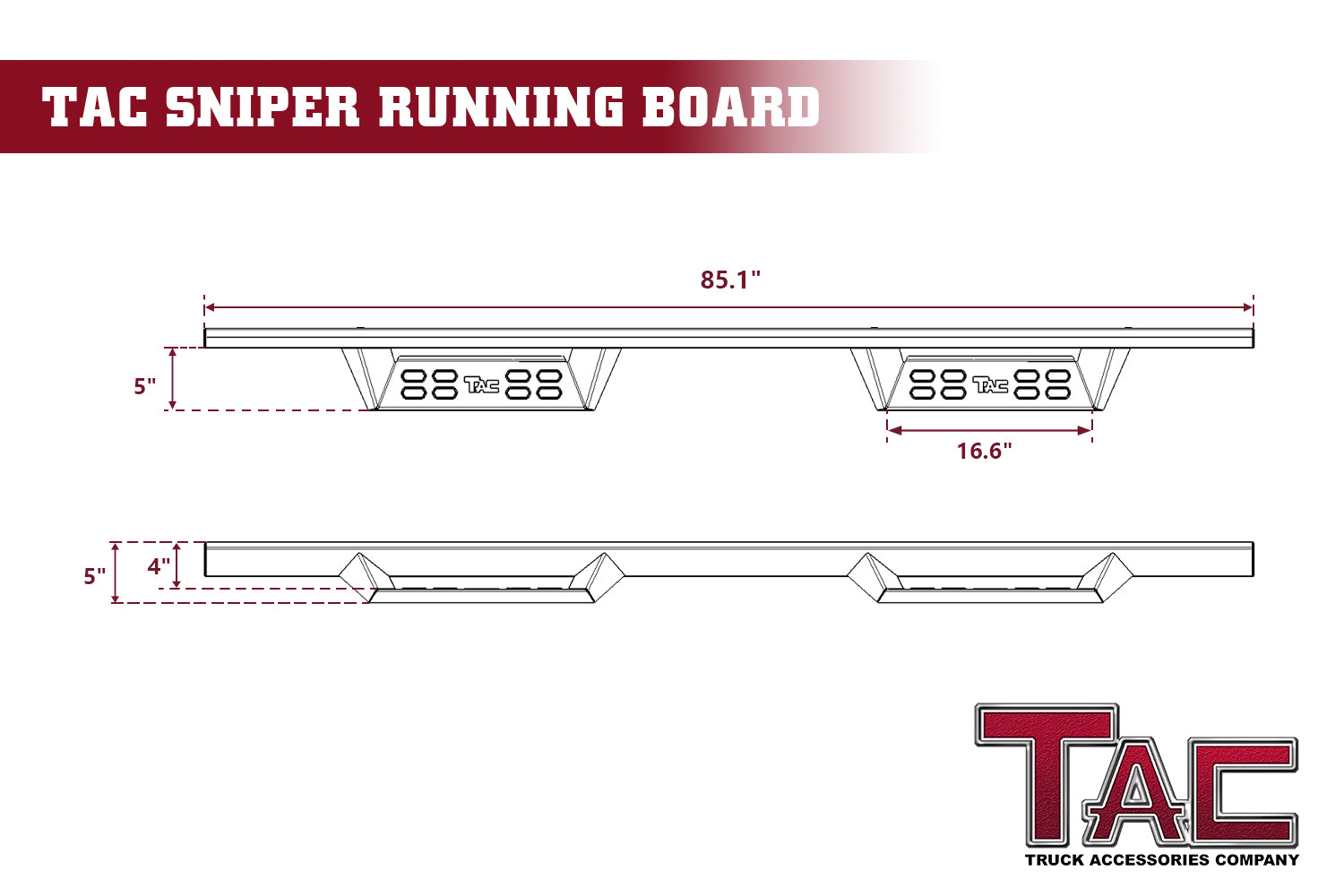 TAC Sniper Running Boards Fit 2015-2025 Ford F150 Supercrew Cab | 2022-2025 F150 Lighting EV | 2017-2025 F250/350/450/550 Super Duty Crew Cab Truck Pickup 4"  Fine Texture Black Side Steps Nerf Bars