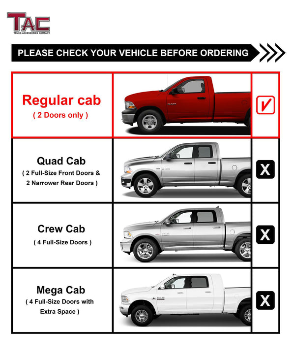 TAC Spear Running Boards Side Steps Compatible with 2009-2018 Dodge RAM 1500 | 2010-2024 2500 3500 Regular Cab (Incl. 2019-2023 Ram 1500 Classic) Truck Pickup 6" Width Aluminum Rails Nerf Bars