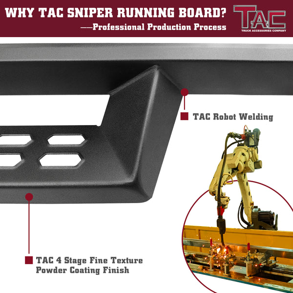 TAC Sniper Running Boards Fit 2007-2018 Chevy Silverado/GMC Sierra 1500 | 2007-2019 2500/3500 Extended/Double Cab (Incl. 2019 Silverado 1500 LD/Sierra 1500 Limited) Truck Pickup 4" Black Side Steps Nerf Bars 2pcs