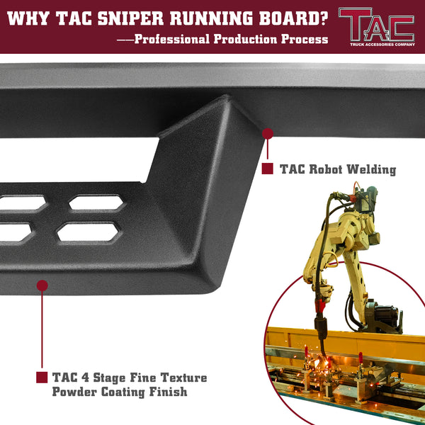TAC Sniper Running Boards Fit 2019-2024 Chevy Silverado/GMC Sierra 1500 | 2020-2024 2500/3500 Double Cab (Excl. 2019 Silverado 1500 LD/Sierra 1500 Limited) Truck Pickup 4" Black Side Steps Nerf Bars 2pcs