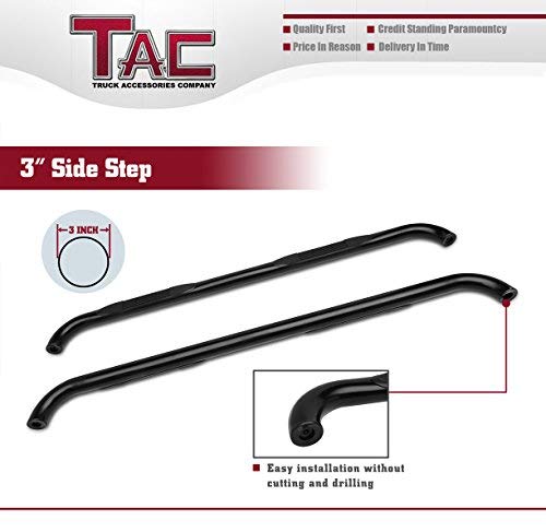 TAC Gloss Black 3" Side Steps For 2001-2018 Chevy Silverado / GMC Sierra 1500 Crew Cab (Excl. C/K "Classic") / 2001-2019 Chevy Silverado / GMC Sierra 2500 / 3500 Crew Cab (Excl. C/K "Classic") Truck | Running Boards | Nerf Bars | Side Bars