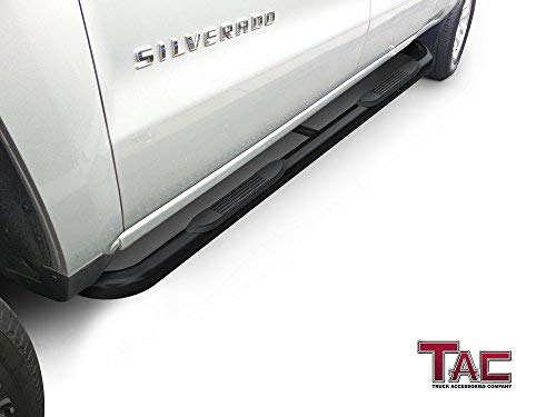 TAC 3" Gloss Black Side Steps Compatible with 2001-2018 Chevy Silverado/GMC Sierra 1500 Crew Cab| 2001-2019 Chevy Silverado/GMC Sierra 2500/3500 Crew Cab (Excl. C/K Classic) | Running Boards| Side Bars| Step Rails| Nerf Bars| Accessories (2 PCS) - 0