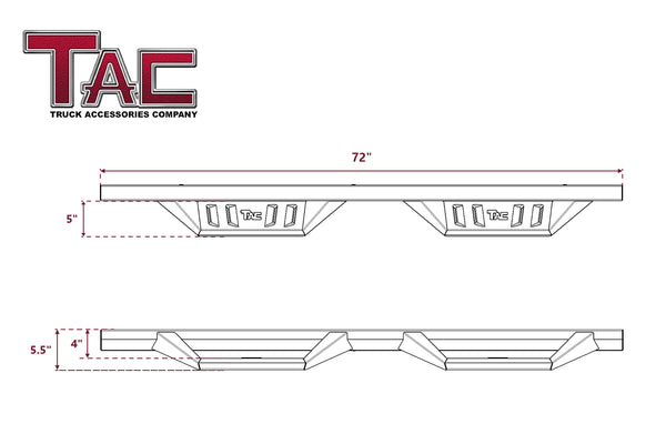 TAC Sidewinder Running Boards Fit 2007-2018 Chevy Silverado/GMC Sierra 1500|2007-2019 2500/3500 Extended Double Cab 4” Drop Fine Texture Black Side Steps Nerf Bars Rock Slider Armor Off-Road (2pcs)