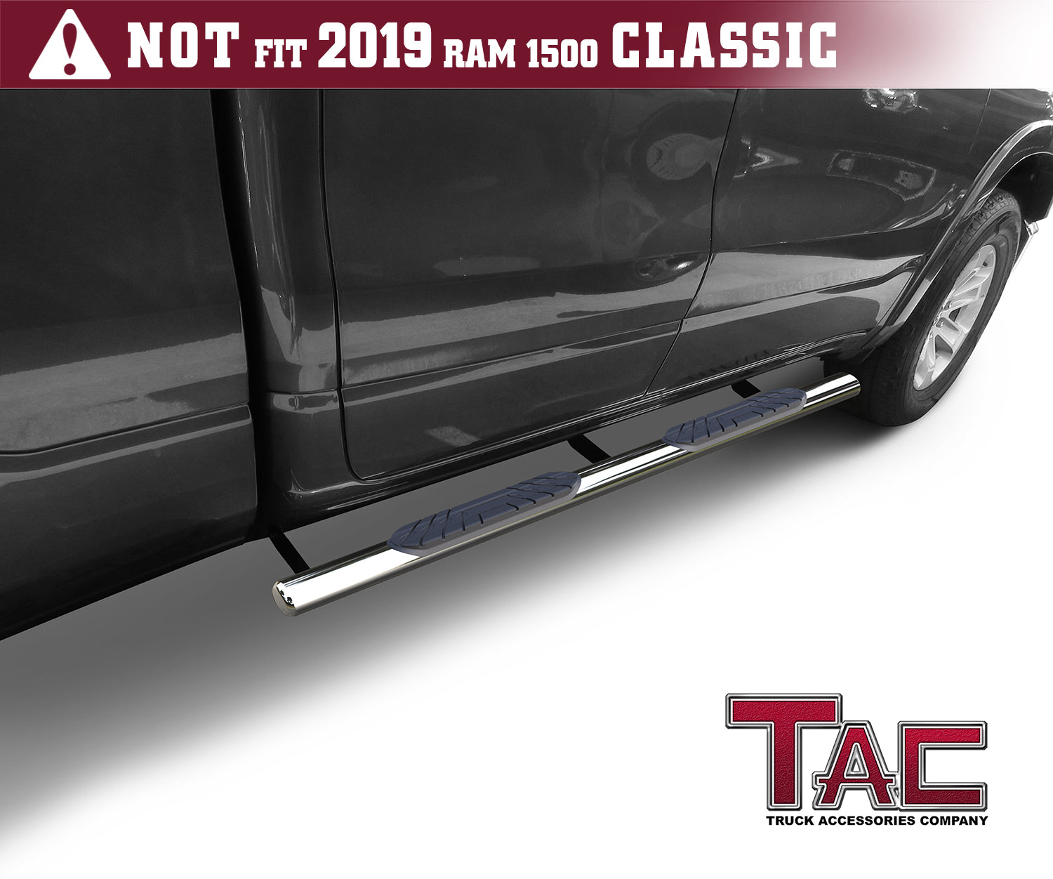 TAC Stainless Steel 4" Side Steps for 2019-2025 Dodge Ram 1500 Quad Cab (Excl. 2019-2024 RAM 1500 Classic) Truck | Running Boards | Nerf Bars | Side Bars