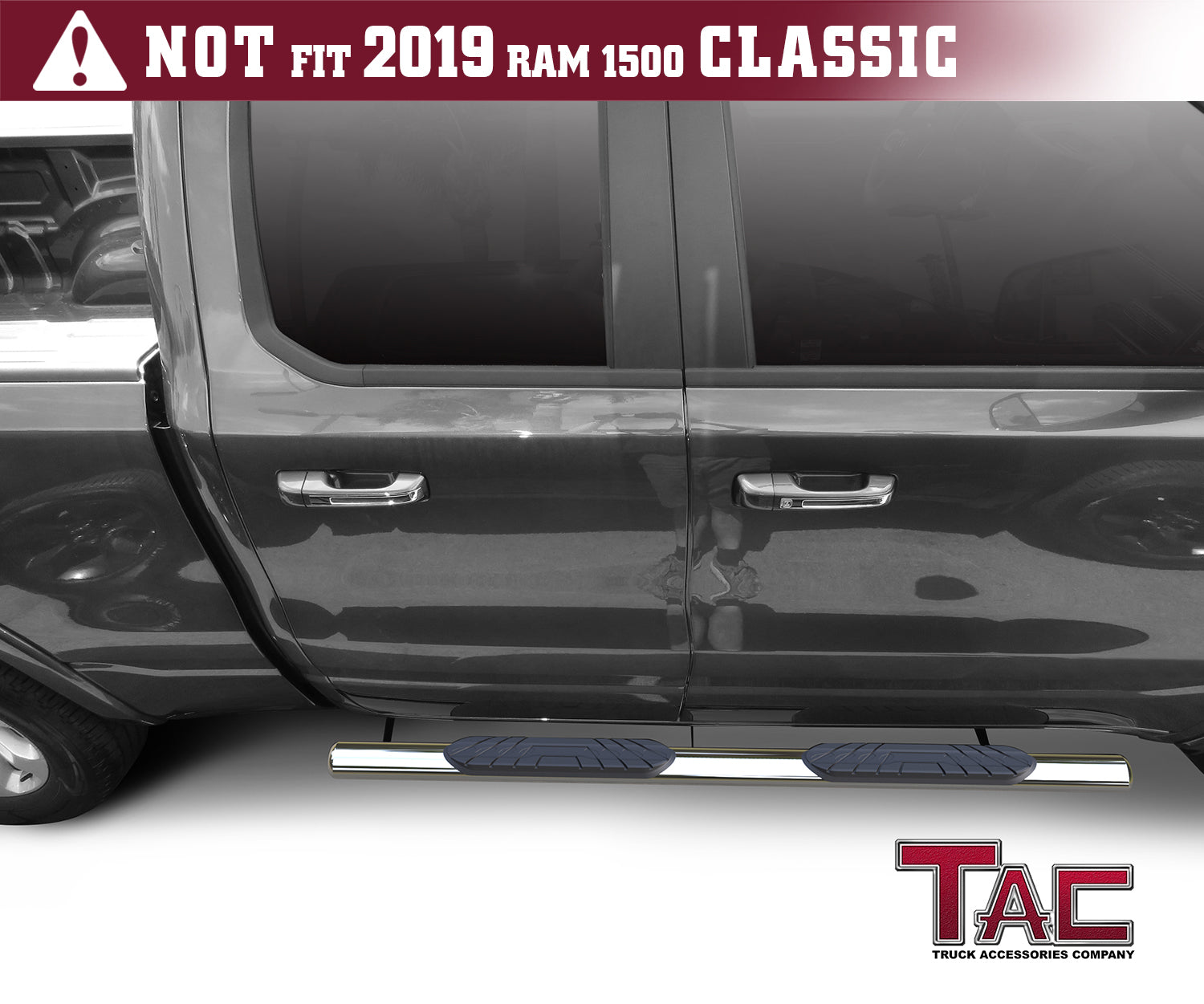 TAC Stainless Steel 4" Side Steps for 2019-2025 Dodge Ram 1500 Quad Cab (Excl. 2019-2024 RAM 1500 Classic) Truck | Running Boards | Nerf Bars | Side Bars - 0