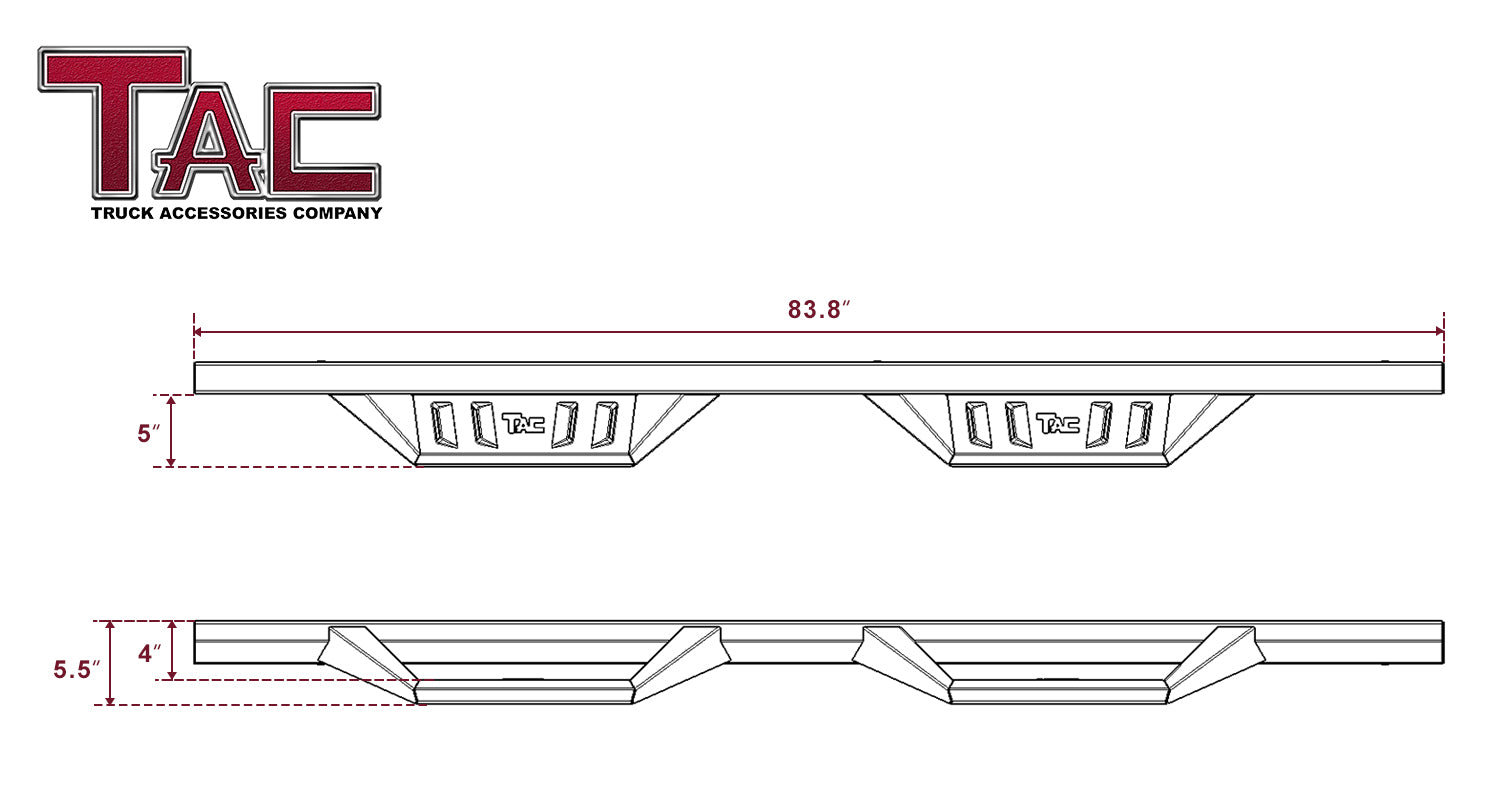 TAC Sidewinder Side Steps Running Boards Fit 2009-2018 Ram 1500 Crew Cab(Incl. 2019-2024 Ram 1500 Classic)|2010-2025 Ram 2500/3500/4500/5500 Crew Cab(Excl. Chassis Cab Diesel models) 4" Drop Fine Texture Black Armor Off-Road Accessories (2pcs)