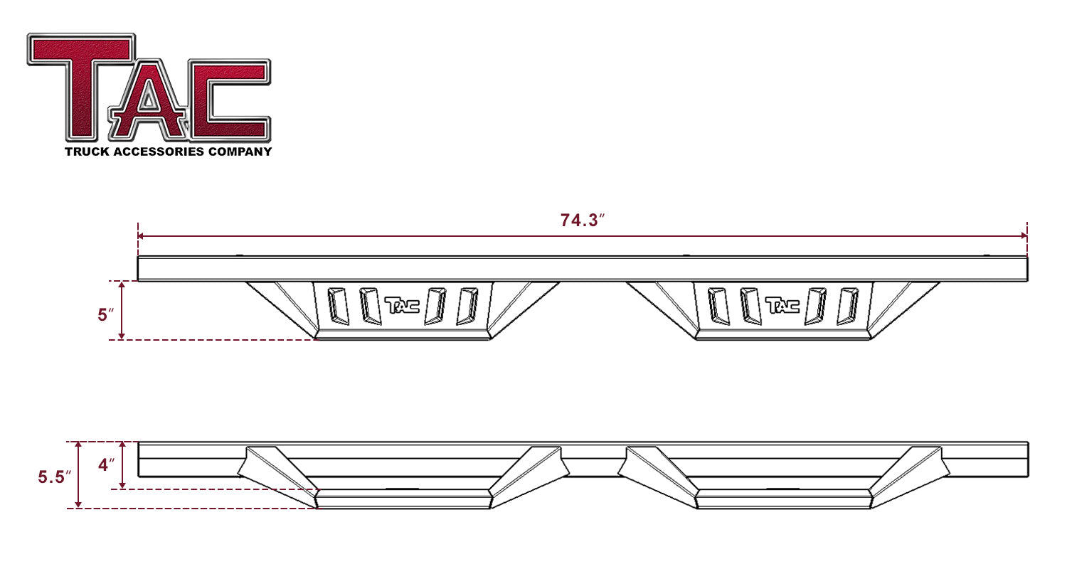 TAC Sidewinder Running Boards Fit 2009-2018 Dodge RAM 1500 Quad Cab (Include 2019-2024 RAM Classic Quad Cab Models) Truck Pickup 4" Drop Fine Texture Black Side Steps Nerf Bars Rock Slider Armor (2pcs)