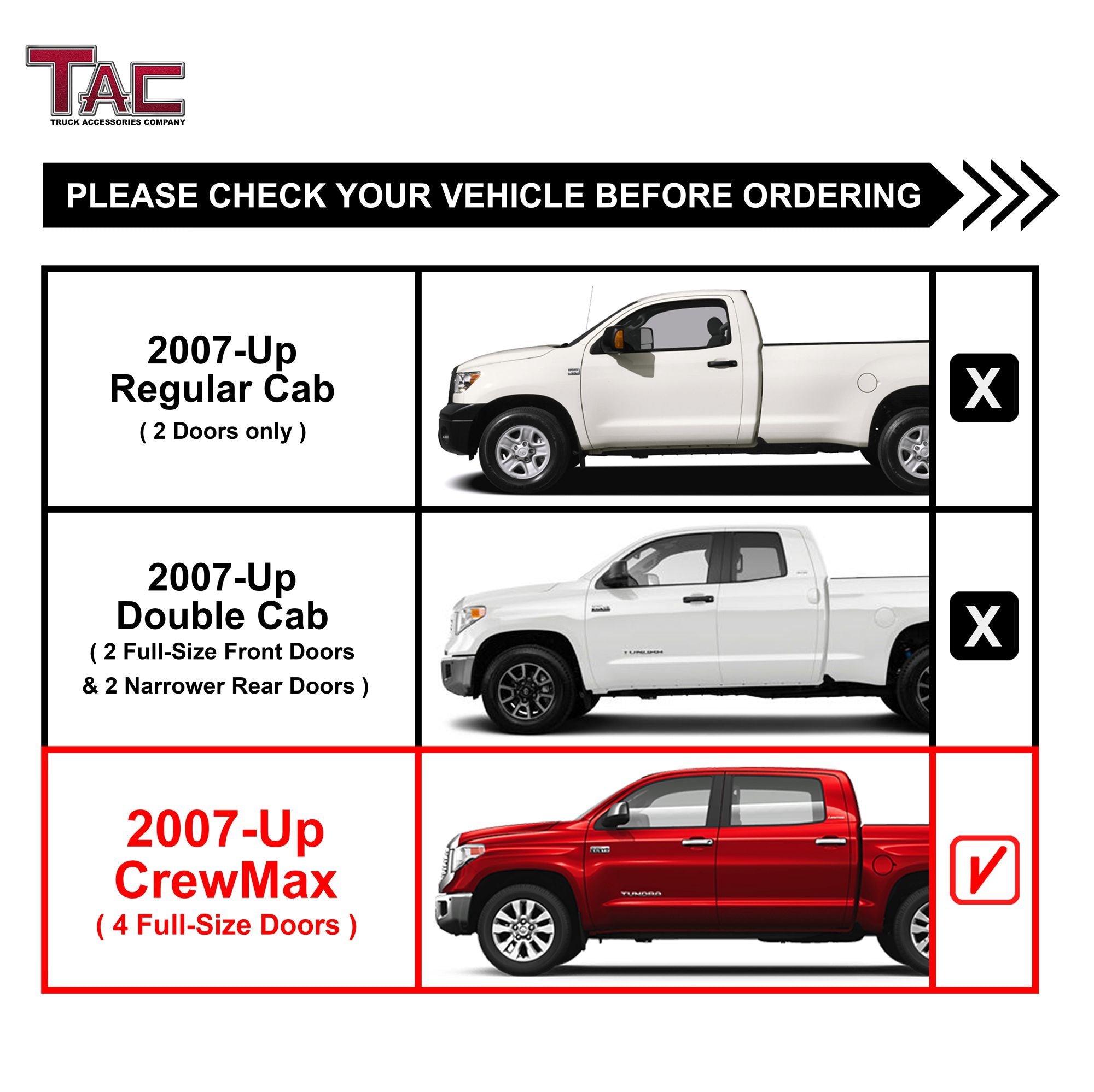 TAC 3" Stainless Steel Side Steps Compatible with 2022-2025 Toyota Tundra CrewMax| Running Boards| Side Bars| Step Rails| Nerf Bars| Rocker Slider| Pickup Truck Accessories (2 PCS)