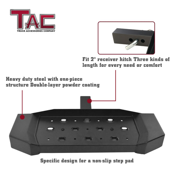 TAC Hitch Step Compatible with 2" Rear Hitch Receiver 6.5" Width SUV Pickup Truck Van Bumper Protector Universal Aluminum Black (Hitch Pin and Clip included)
