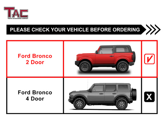 TAC 3" Texture Black Side Steps Compatible with 2021-2025 Ford Bronco 2 Door (Not for Bronco Sport) | Running Boards| Side Bars| Step Rails| Nerf Bars| Rocker Slider| SUV Accessories (2 PCS)