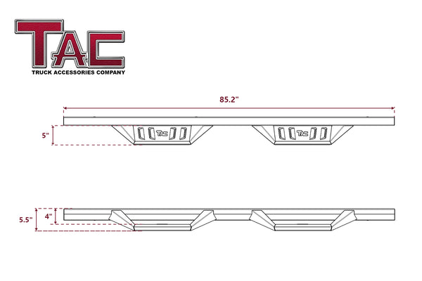 TAC Sidewinder Running Boards Fit 2020-2024 Jeep Gladiator 4” Drop Fine Texture Black Side Steps Nerf Bars Rock Slider Armor Off-Road Accessories (2pcs)