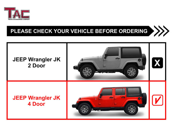 TAC Sidewinder Running Boards Fit 2007- 2018 Jeep Wrangler JK 4 Door SUV 4" Drop Fine Texture Black Side Steps Nerf Bars Rock Slider Armor Off-Road Accessories (2pcs)
