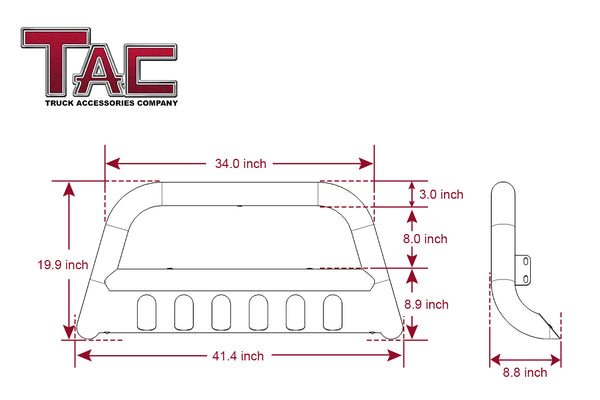 TAC Bull Bar for 2021-2023 Ford Bronco SUV 3” Black Front Bumper Grille Guard Brush Guard Rock Armor Front Protection Accessories
