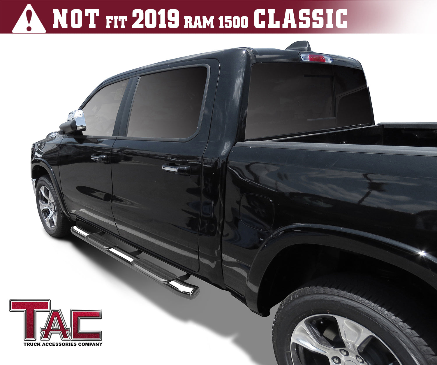 TAC Side Steps Running Boards Compatible With 2019-2025 Dodge Ram 1500 Crew Cab (Excl. 2019-2024 Ram 1500 Classic) Truck Pickup 5" Oval Bend Stainless Steel Side Bars Step Rails Nerf Bars 2 pcs