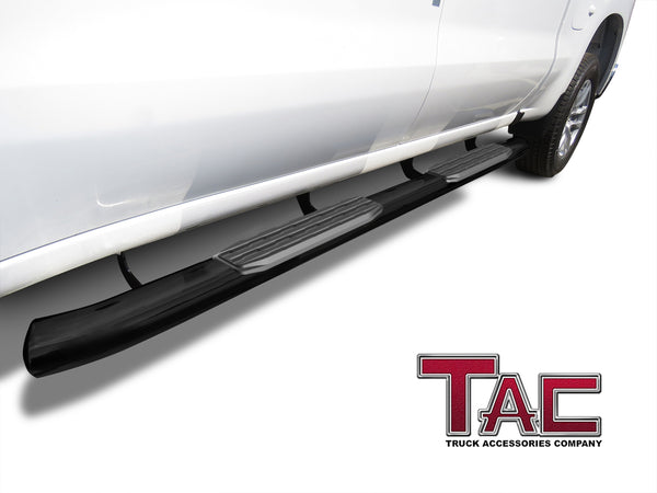 TAC Gloss Black 5" Oval Bend Side Steps For 2019-2024 Chevy Silverado/GMC Sierra 1500 | 2020-2024 Chevy Silverado/GMC Sierra 2500/3500 Crew Cab | Running Boards | Nerf Bar | Side Bar