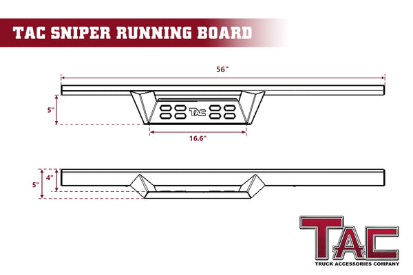 TAC Sniper Running Boards Compatible with 2021-2023 Ford Bronco 2 Door Truck Pickup 4" Drop Fine Texture Black Side Steps Nerf Bars Rock Slider Armor Off-Road Accessories (2pcs)