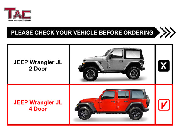 TAC Sniper Running Boards Fit 2018-2024 Jeep Wrangler JL 4 Door Truck Pickup 4" Fine Texture Black Side Steps Nerf Bars 2pcs