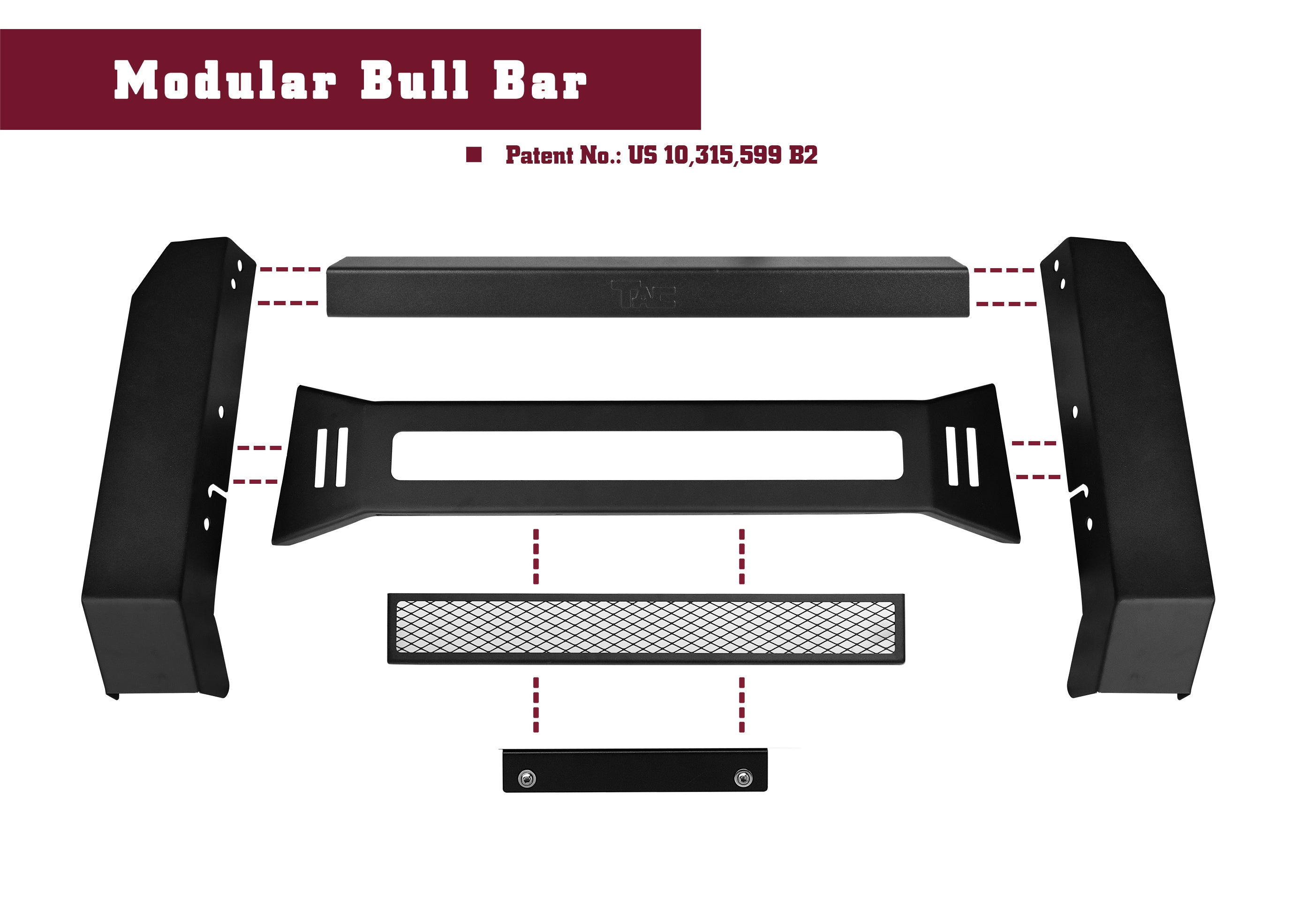 TAC Predator Modular Bull Bar Mesh Version For 2004-2025 F150(Excl. Heritage edition/all F150 Raptor models/2020-2022 Diesel models)|2022-2025 F150 Lightning EV Truck Front Bumper Brush Grille Guard Nudge Bar