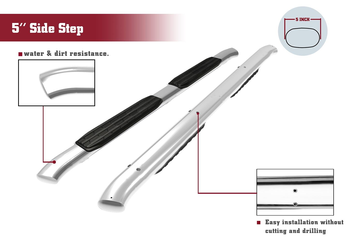 TAC Stainless Steel 5" Bend Side Steps For 2009-2018 Ram 1500 Crew Cab(Incl. 2019-2024 Ram 1500 Classic)|2010-2025 Ram 2500/3500/4500/5500 Crew Cab(Incl. Chassis Cab Diesel models) Crew Cab