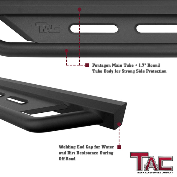 TAC Running Boards Fit 2005-2023 Toyota Tacoma Double Cab Rocker Steps Pickup Truck Side Steps Nerf Bars Rock Slider Armor Off-Road Accessories Fine Texture Black (2pcs)