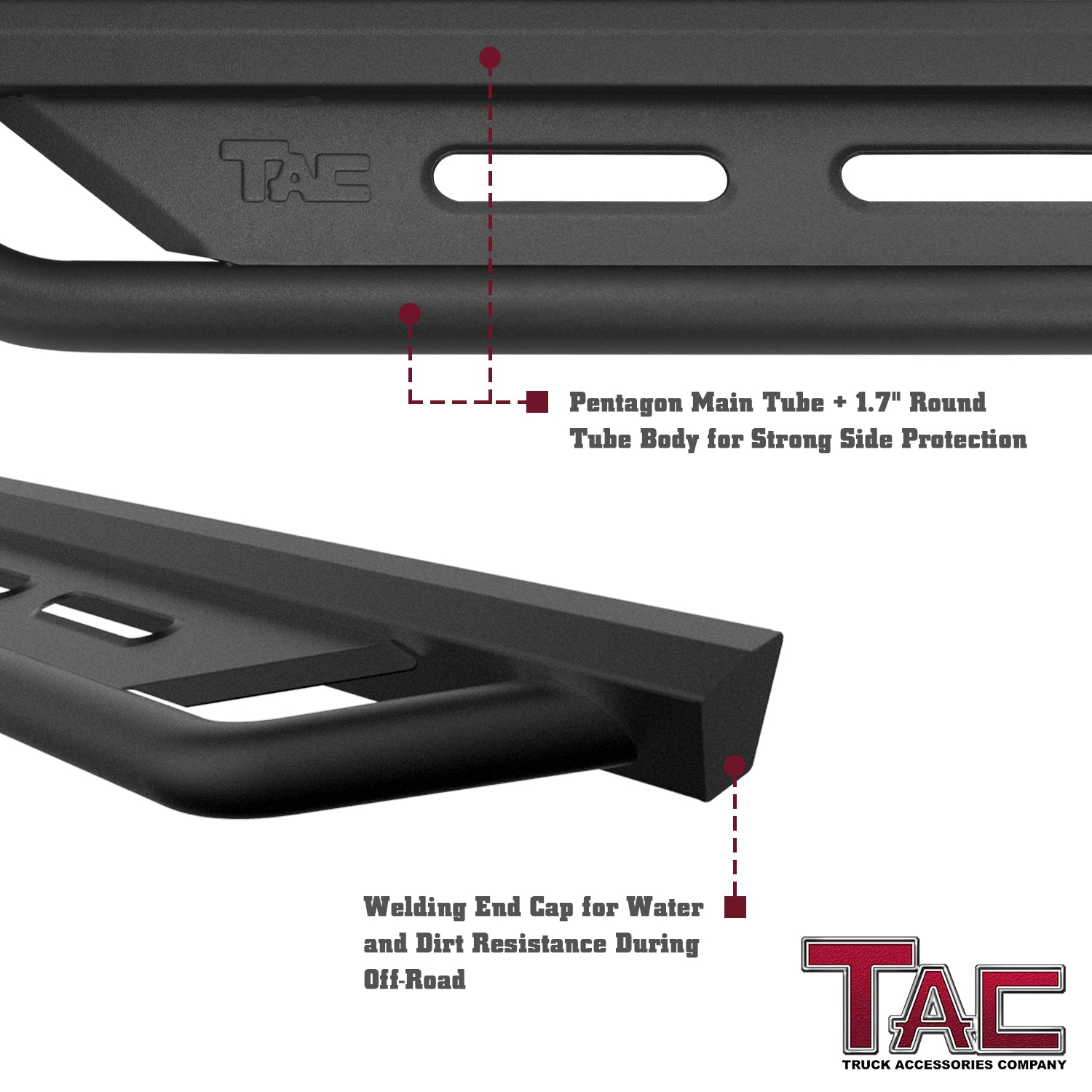 TAC Rocker Running Boards Compatible With 2020-2025 Jeep Gladiator JT| Side Steps| Nerf Bars| Step Bars| Step Rails| Rock Sliders| Carbon Steel| Pickup Truck Accessories| Fine Texture Black (2 PCS)
