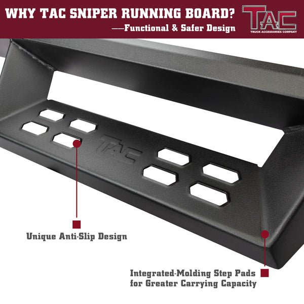 TAC Sniper Running Boards Fit 2007-2018 Chevy Silverado/GMC Sierra 1500 | 2007-2019 2500/3500 Extended/Double Cab (Incl. 2019 Silverado 1500 LD/Sierra 1500 Limited) Truck Pickup 4" Black Side Steps Nerf Bars 2pcs