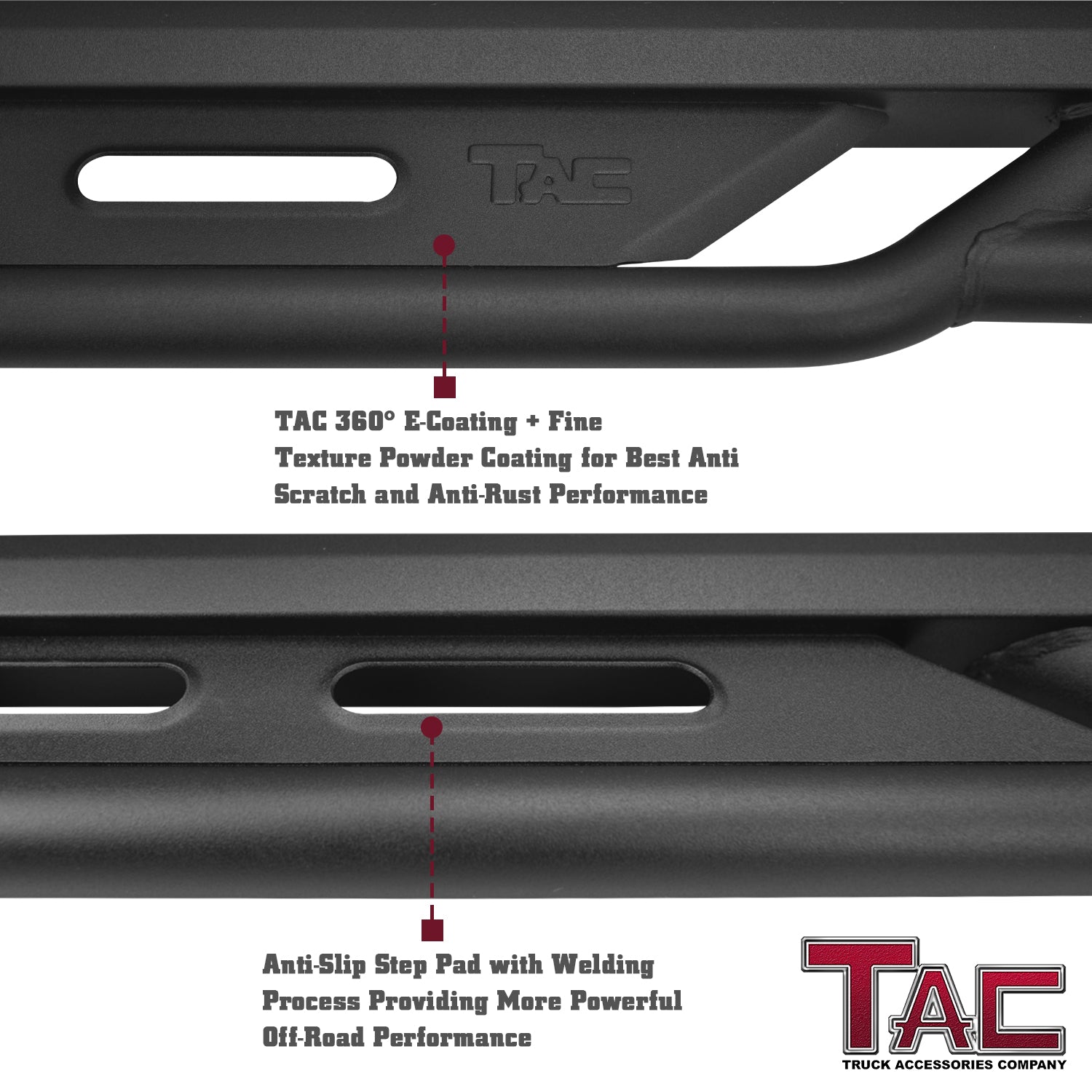 TAC Rocker Running Boards Compatible With 2020-2025 Jeep Gladiator JT| Side Steps| Nerf Bars| Step Bars| Step Rails| Rock Sliders| Carbon Steel| Pickup Truck Accessories| Fine Texture Black (2 PCS)