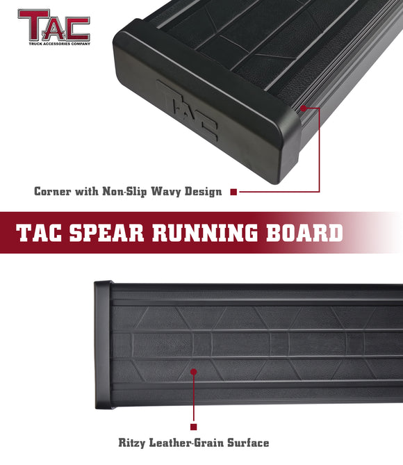 TAC Spear Running Boards Compatible with 2005-2025 Nissan Frontier Crew Cab Pickup 6" Side Step Rail Nerf Bar Truck Accessories Aluminum Texture Black Width Body and Soft top Lightweight 2Pcs