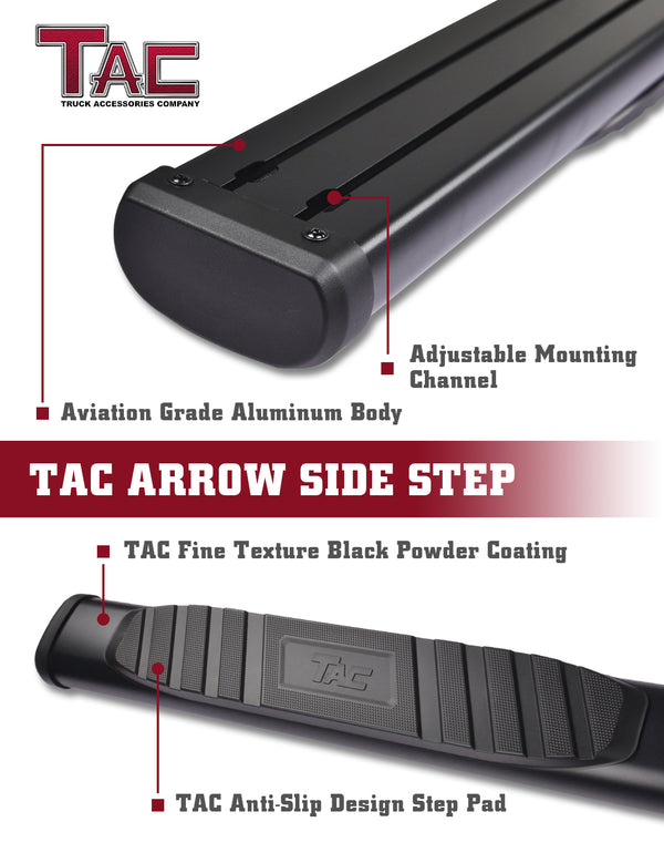 TAC Arrow Side Steps Running Boards Compatible with 2019-2024 Chevy Silverado/GMC Sierra 1500 | 2020-2024 2500/3500 Crew Cab Truck 5” Aluminum Texture Black Step Rails Nerf Bars Off-Road Accessories