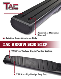 TAC Arrow Side Steps Running Boards Compatible with 2009-2018 Dodge RAM 1500 | 2010-2023 2500/3500 Crew Cab (Incl. 2019-2023 Ram 1500 Classic) Truck 5” Aluminum Texture Black Step Rails Nerf Bars