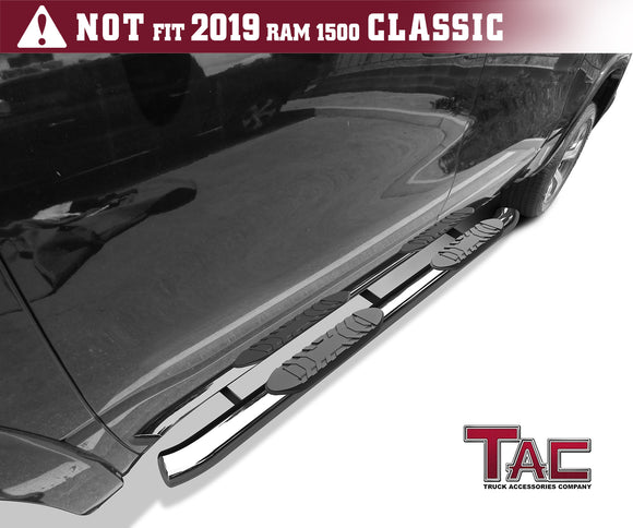 TAC Stainless Steel 5" Oval Bend Side Steps For 2019-2025 Chevy Silverado/GMC Sierra 1500 Crew Cab | 2020-2025 Silverado/GMC Sierra 2500/3500 Crew Cab Truck | Running Boards | Nerf Bar | Side Bar