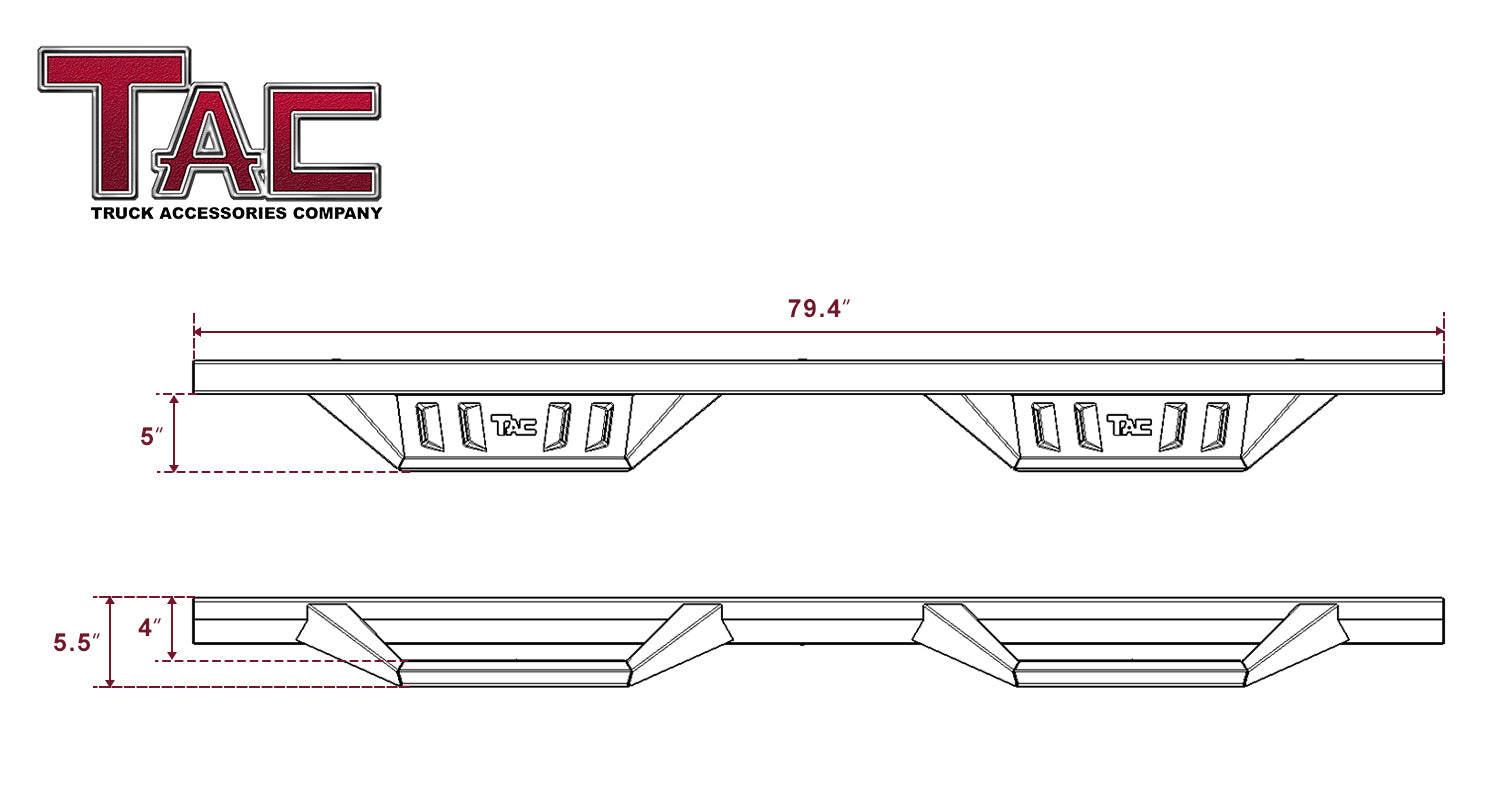TAC Sidewinder Running Boards Fit 2019-2025 Ford Ranger SuperCrew Cab Truck Pickup 4" Drop Fine Texture Black Side Steps Nerf Bars Rock Slider Armor Off-Road Accessories (2pcs)