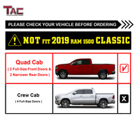 TAC Sniper Running Boards Fit 2019-2024 Dodge RAM 1500 Quad Cab (Excl. 2019-2024 Ram 1500 Classic) Truck Pickup 4" Fine Texture Black Side Steps Nerf Bars 2pcs