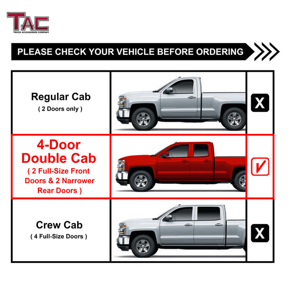 TAC Sidewinder Running Boards Fit 2007-2018 Chevy Silverado/GMC Sierra 1500|2007-2019 2500/3500 Extended Double Cab 4" Drop Fine Texture Black Side Steps Nerf Bars Rock Slider Armor Off-Road (2pcs)
