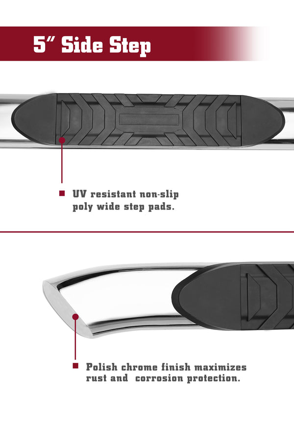 TAC Stainless Steel 5" Oval Bend Side Steps For 2019-2023 Chevy Silverado/GMC Sierra 1500 Crew Cab | 2020-2024 Silverado/GMC Sierra 2500/3500 Crew Cab Truck | Running Boards | Nerf Bar | Side Bar