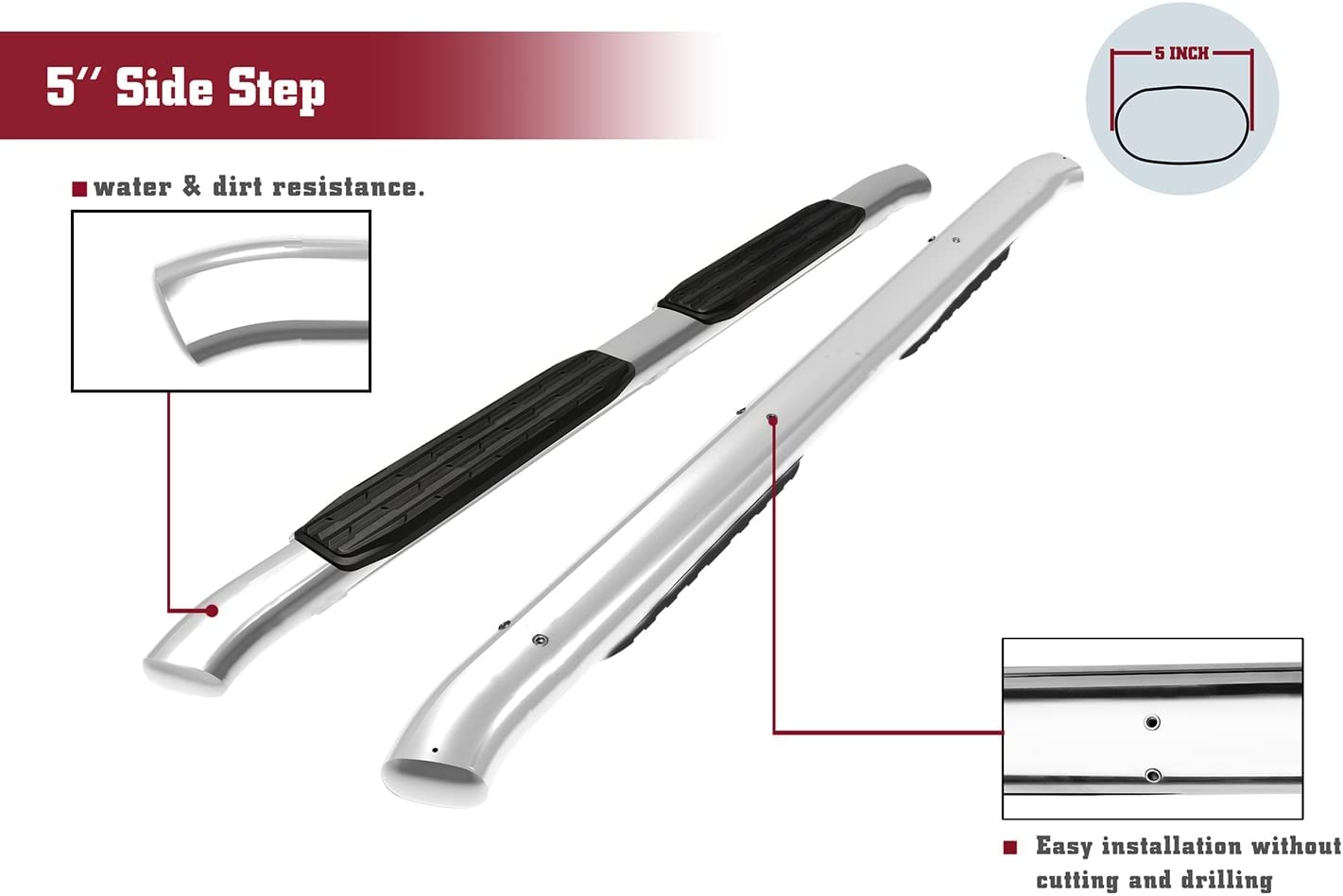 TAC Side Steps Running Boards Compatible With 2019-2025 Dodge Ram 1500 Crew Cab (Excl. 2019-2024 Ram 1500 Classic) Truck Pickup 5" Oval Bend Stainless Steel Side Bars Step Rails Nerf Bars 2 pcs