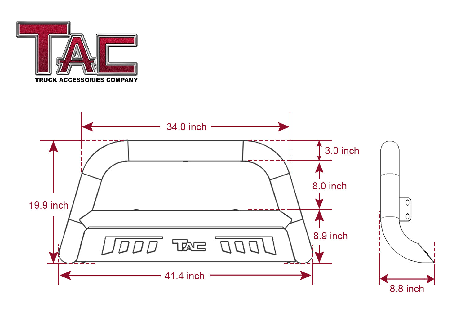 TAC Bull Bar Compatible with 2021-2025 Ford Bronco SUV 3" Black Front Bumper Grille Guard Brush Guard Off Road Accessories