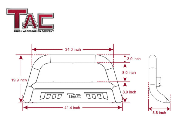 TAC Bull Bar Compatible with 2021-2023 Ford Bronco SUV 3” Black Front Bumper Grille Guard Brush Guard Off Road Accessories