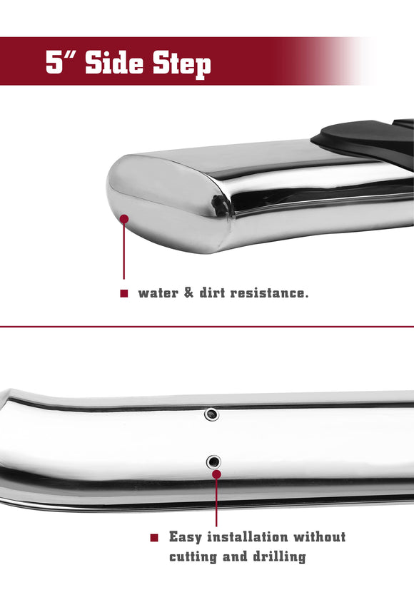 TAC Stainless Steel 5" Bend Side Steps For 2009-2018 Ram 1500 Crew Cab(Incl. 2019-2024 Ram 1500 Classic)|2010-2025 Ram 2500/3500/4500/5500 Crew Cab(Incl. Chassis Cab Diesel models) Crew Cab