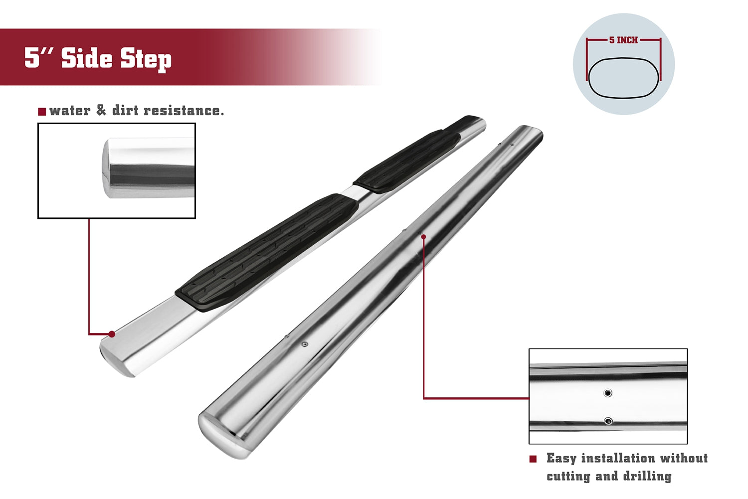 TAC Stainless Steel 5" Oval Straight Side Steps For 2019-2025 Dodge Ram 1500 Crew Cab (Excl. 19-24 RAM 1500 Classic) | Running Boards | Nerf Bar | Side Bar
